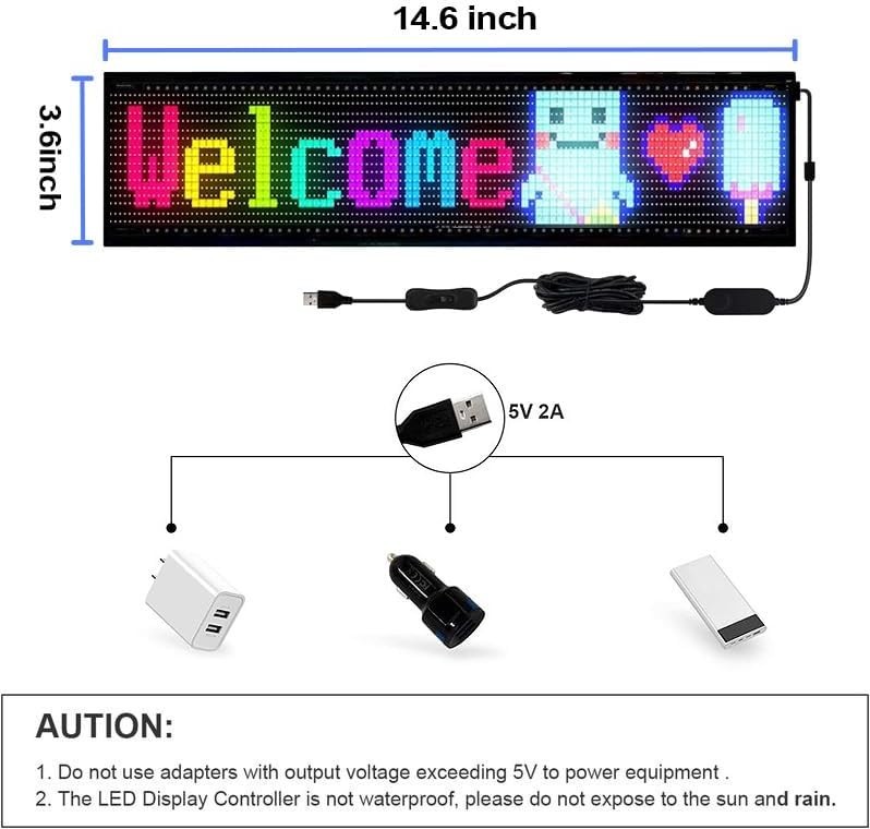 Customizable LED Car Sign with Bluetooth Control – 14.6 » x 3.6 » Flexibility