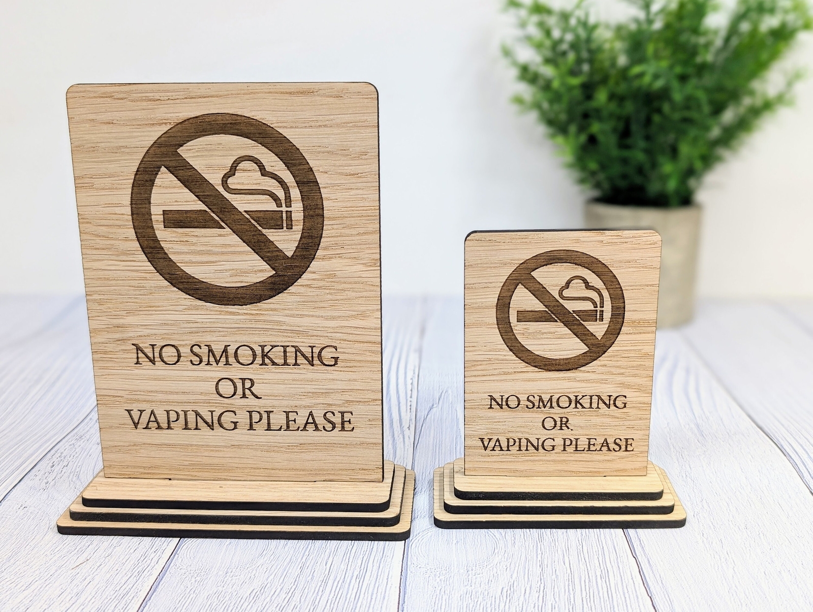 No Smoking Sign Freestanding | No Vaping Wooden Table Sign | Cafe Pub Hotel Oak