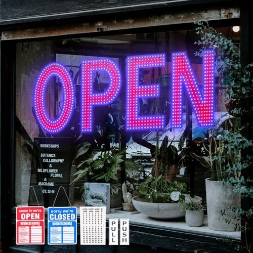 Dimmable LED Open Sign 40&Prime;x14&Prime; – Bright Hanging Light for Business, Bar, Restaur
