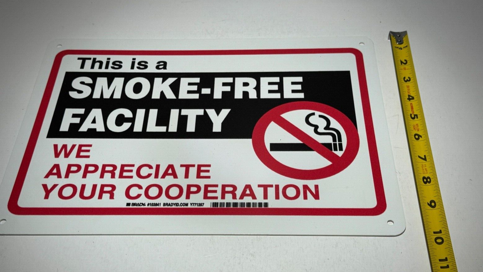Brady 103841 This Is A Smoke-Free Facility 14in x 10in Sign