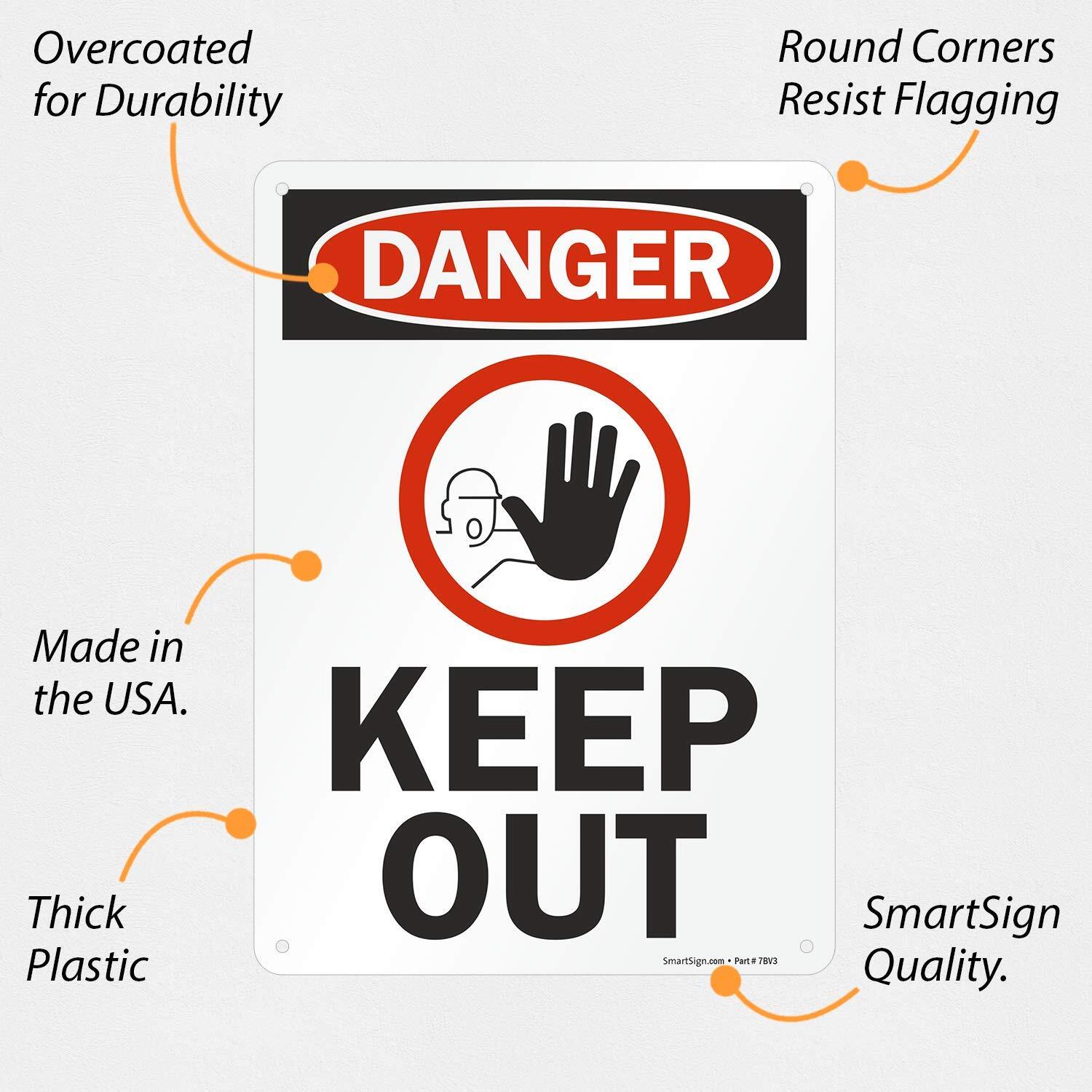 10×14 inch Plastic Danger Keep Out Sign for Workplace Construction Safety