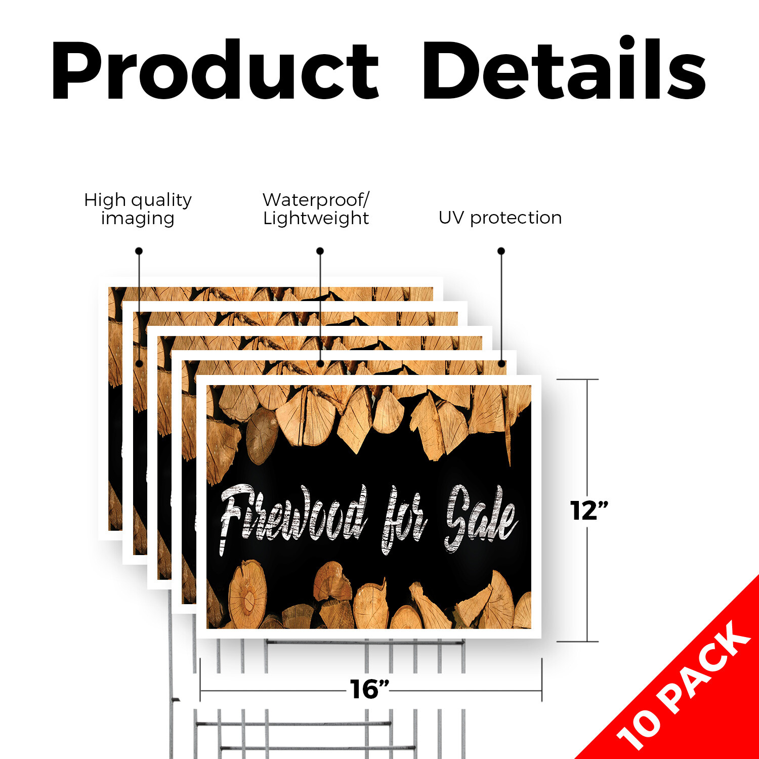 Firewood For Sale Yard Sign Affordable Pricing, Freshly Cut, Outdoor Display