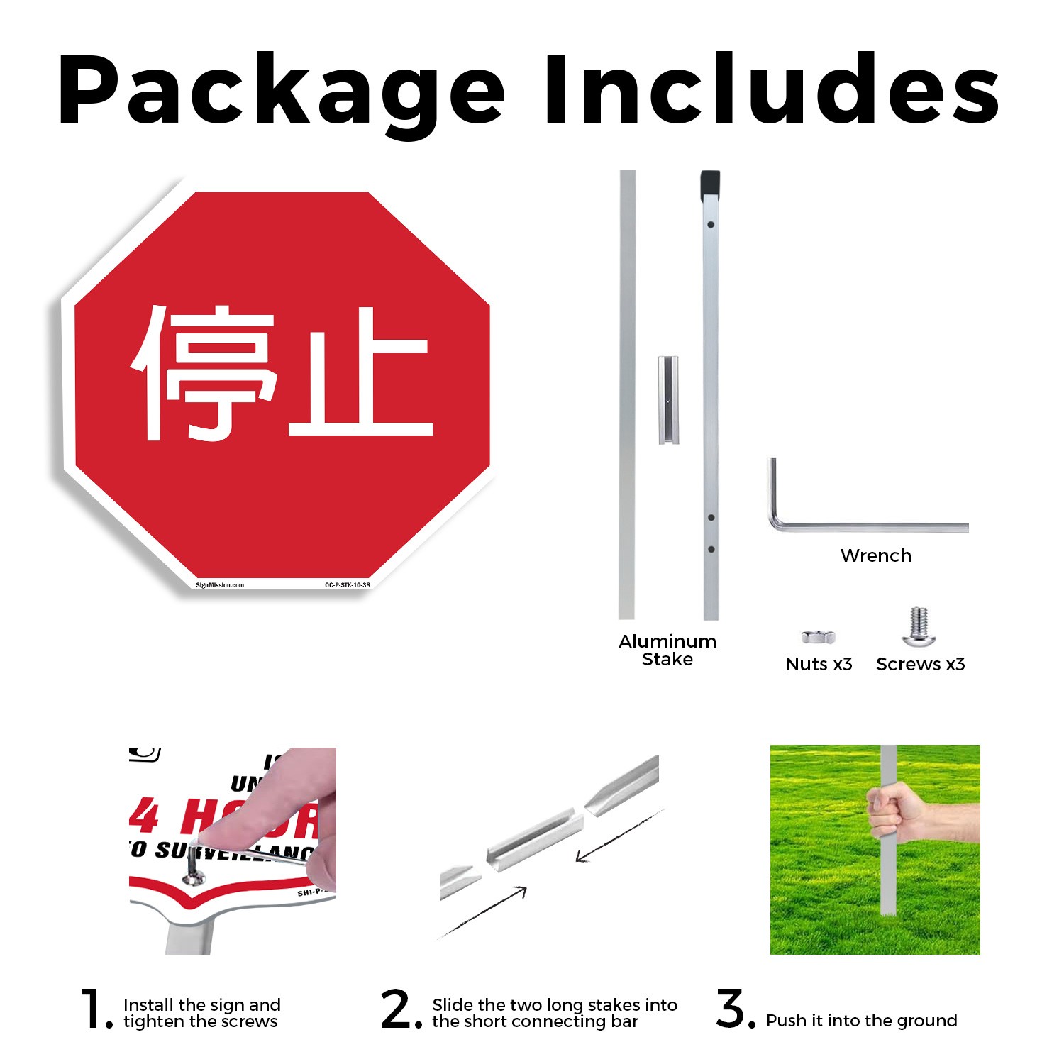 T�ngzh? Chinese Stop Octagon Sign With Stake Weather Resistant UV Protected