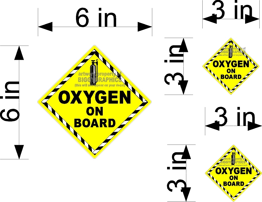 SET OF 3 OXYGEN ON BOARD VINYL DECALS FOR CAR WINDOWS OR DOOR