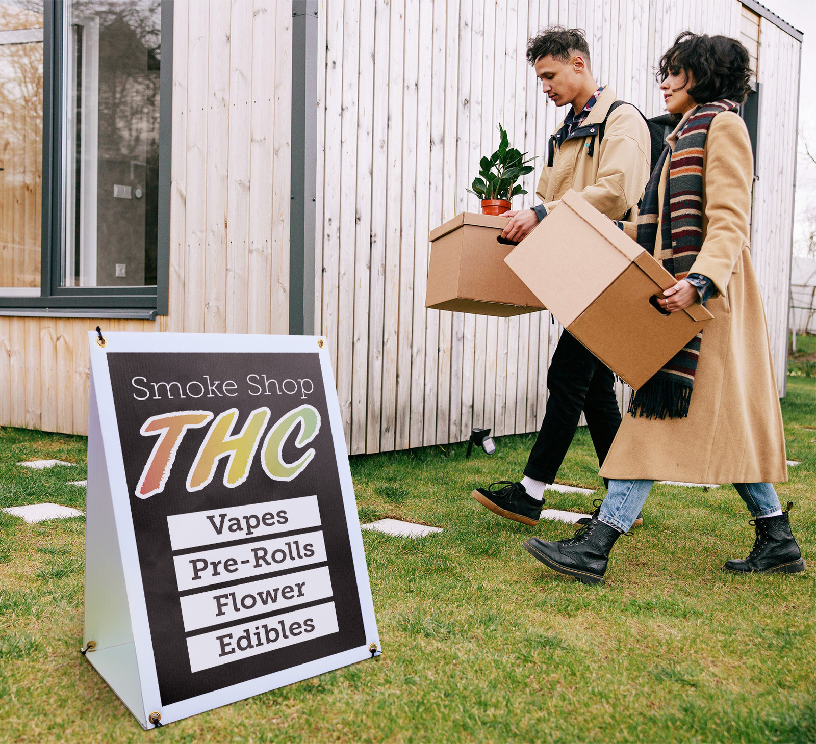 Smoke Shop THC A-Frame Sidewalk Sign Alternative Wellness Herbal Retail Best