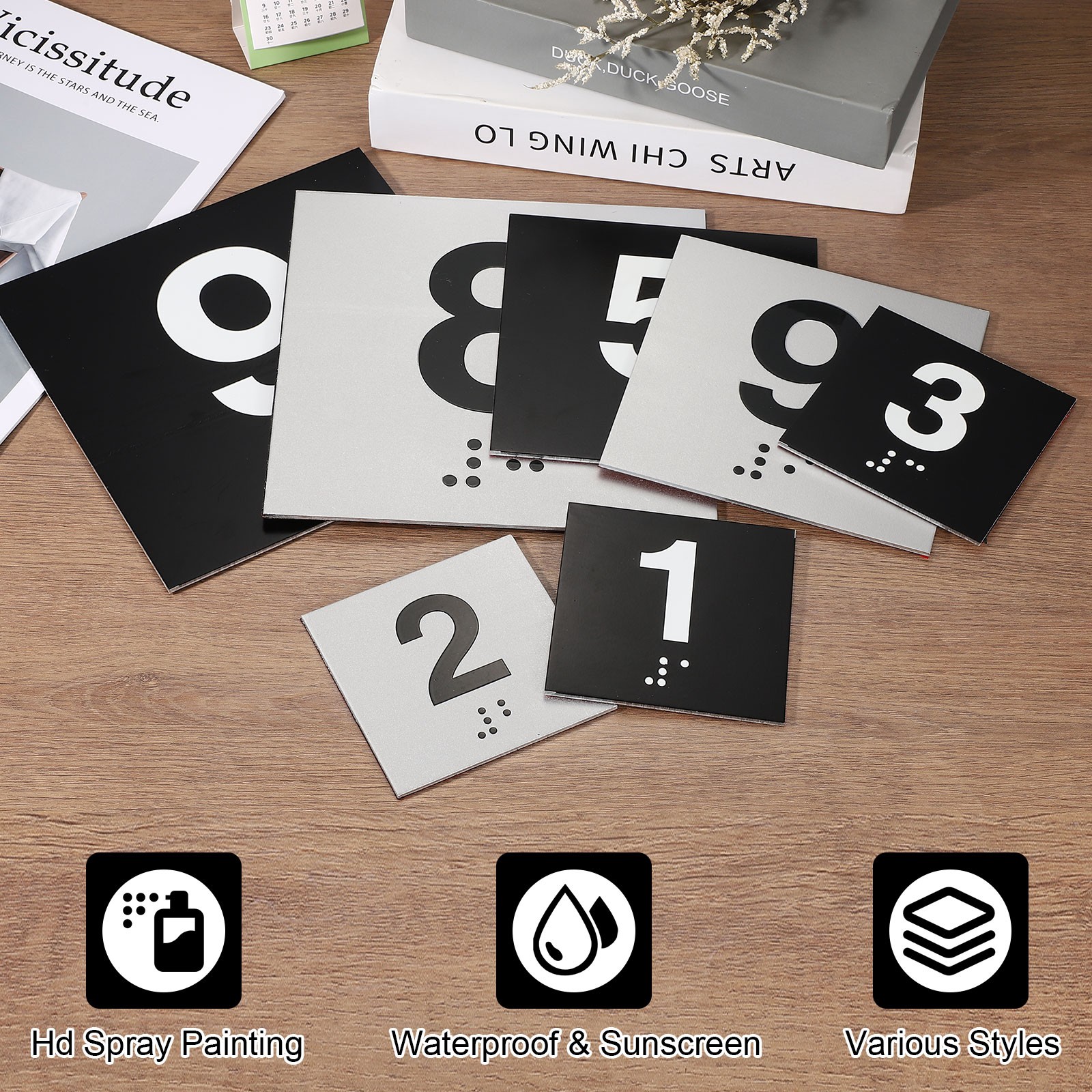Exam Room Number Sign, 4&Prime; x 4&Prime; Number 1 Sign with Braille, Black on Silver