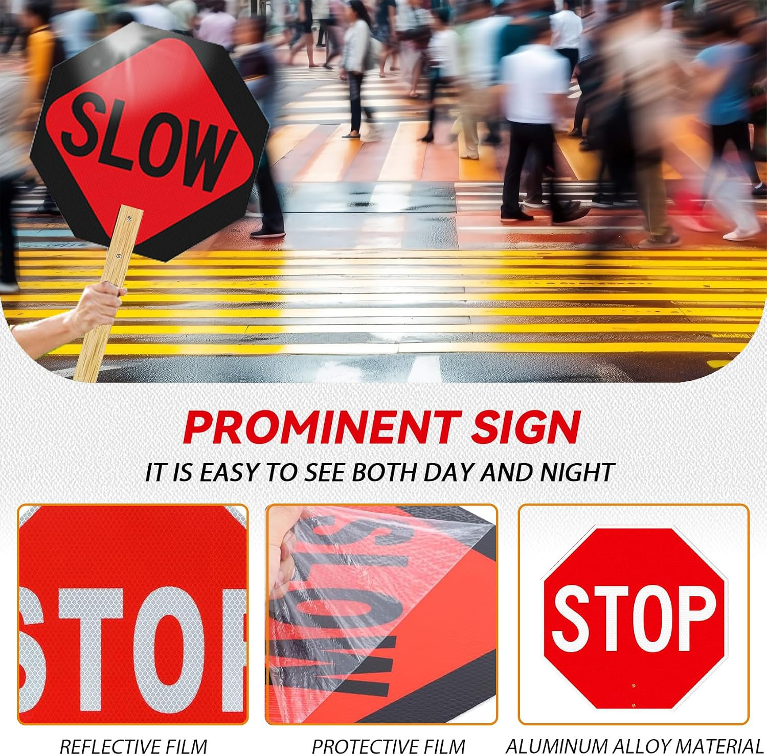 4-Pack 13&Prime; Handheld Reflective Stop Signs, Aluminum, Weather Resistant