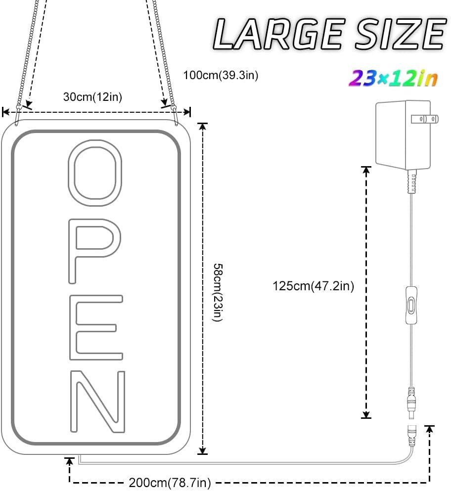 Large 23&Prime; LED Neon Open Sign, Ultra Bright Blue White, ON/OFF Switch, Bar Salon
