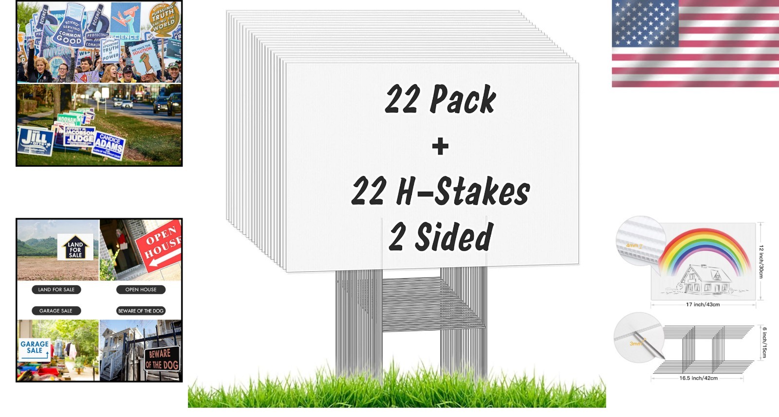22 Pack Blank Yard Sale Signs with Stakes 17×12 Inch Corrugated Plastic for G…