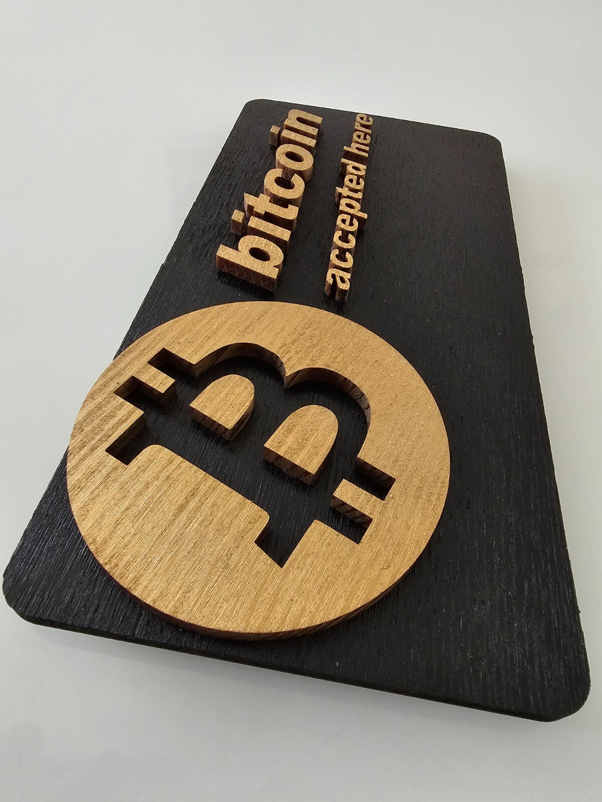 BTC Accepted Here Sign – 3D Premium Wooden Crypto Business Display