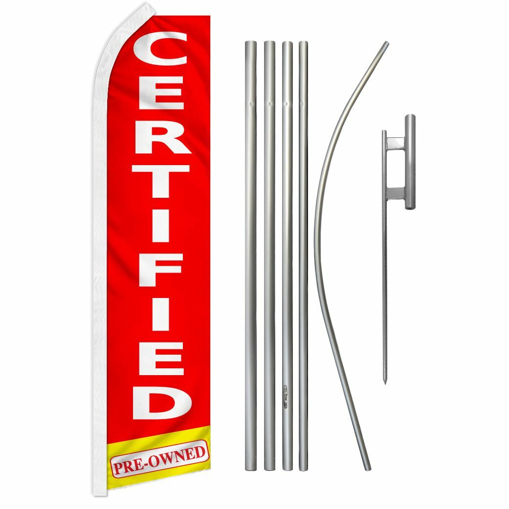 « CERTIFIED » Advertising Super Flag & Pole Kit auto car pre-owned pre owned
