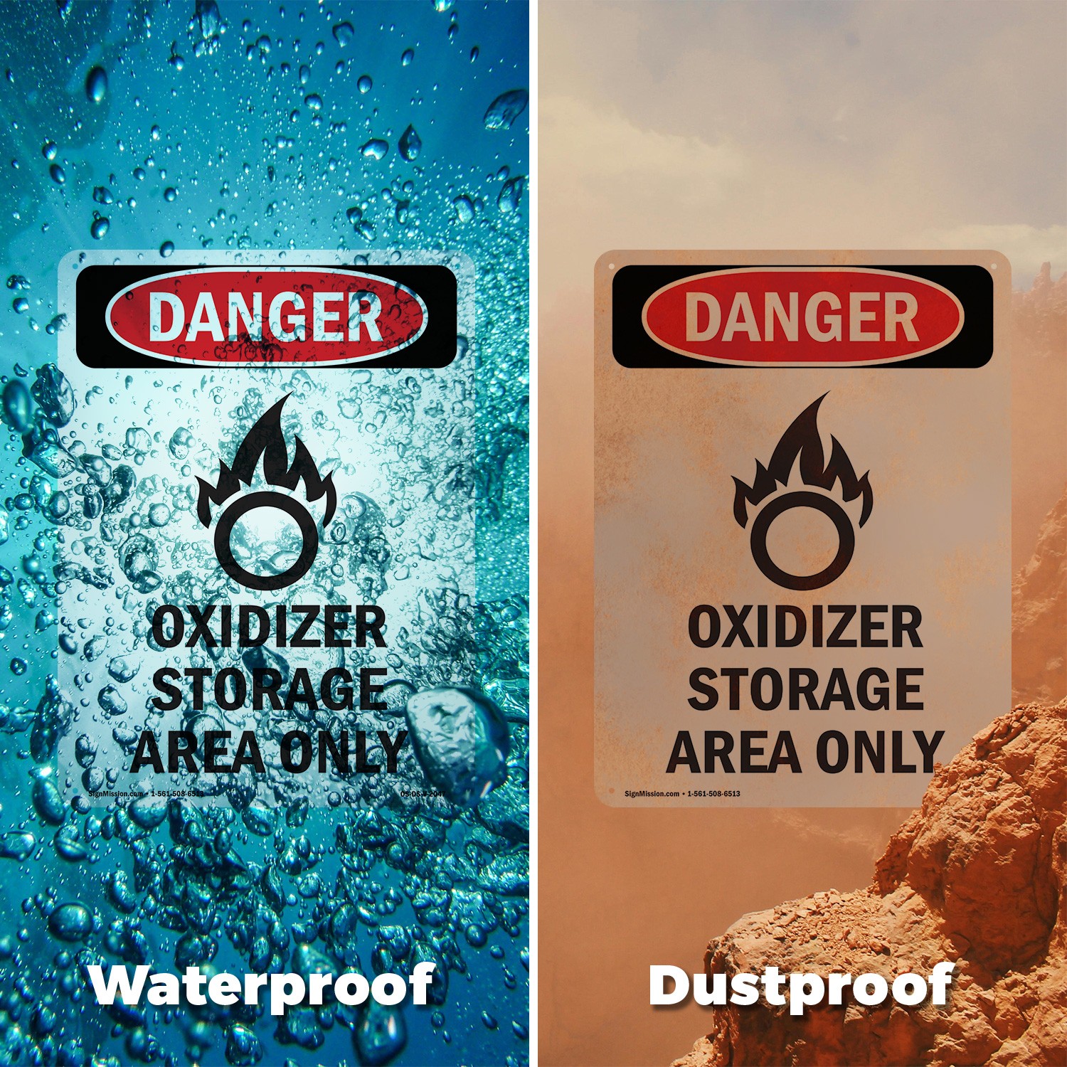 GHS Oxidizer Storage OSHA Danger Sign Metal, Plastic, Or Decal – 5 or 10 Pack