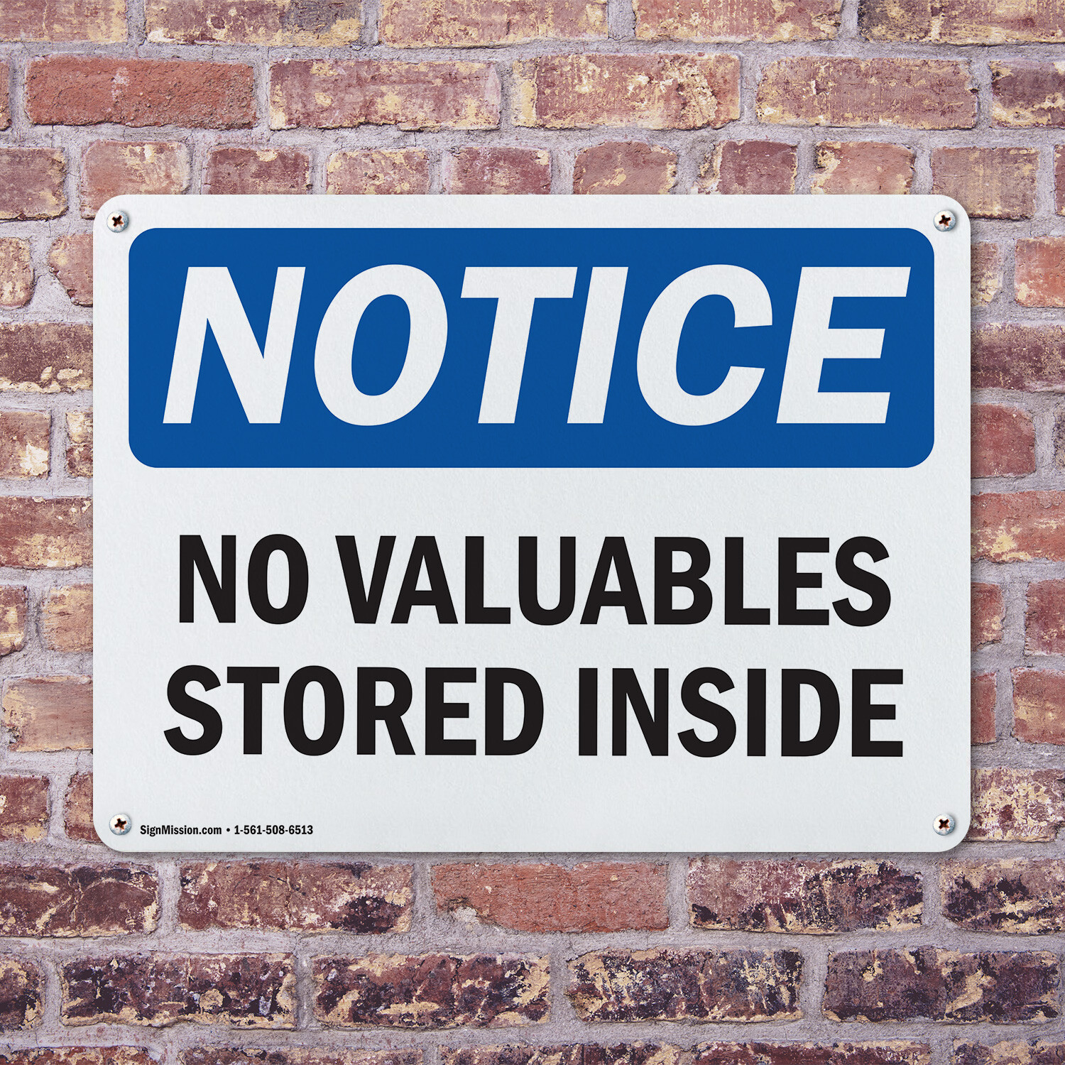 (2 Pack) No Valuables Stored Inside OSHA Notice Sign Decal Metal Plastic