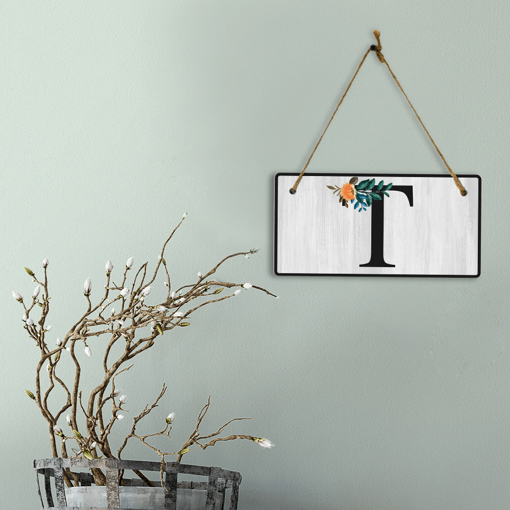 T Flower Decor 5×10 Hanging Wall or Door Sign | Alphabet Letter Room Decoration