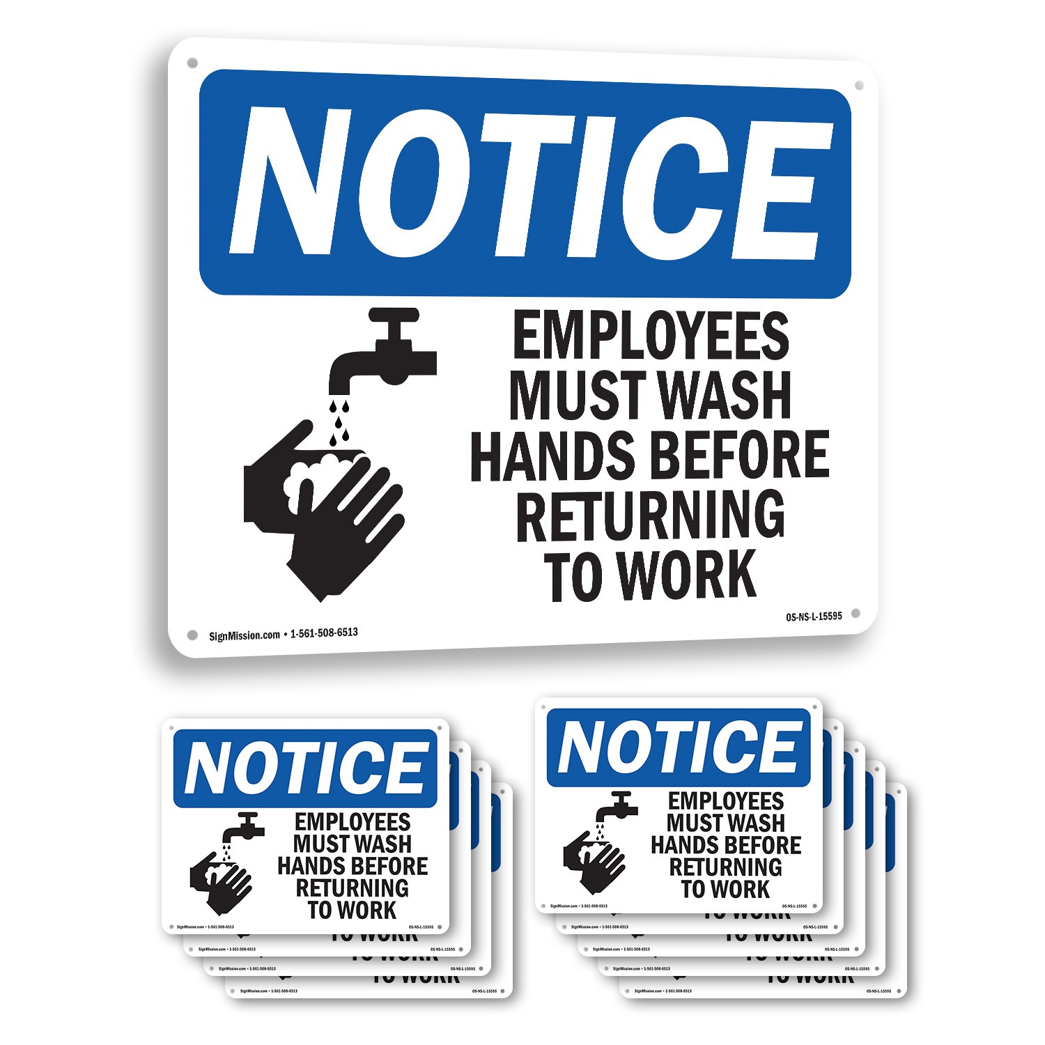 Employees Must Wash Hands Before Work OSHA Notice Sign Or Decal – 5 or 10 Pack