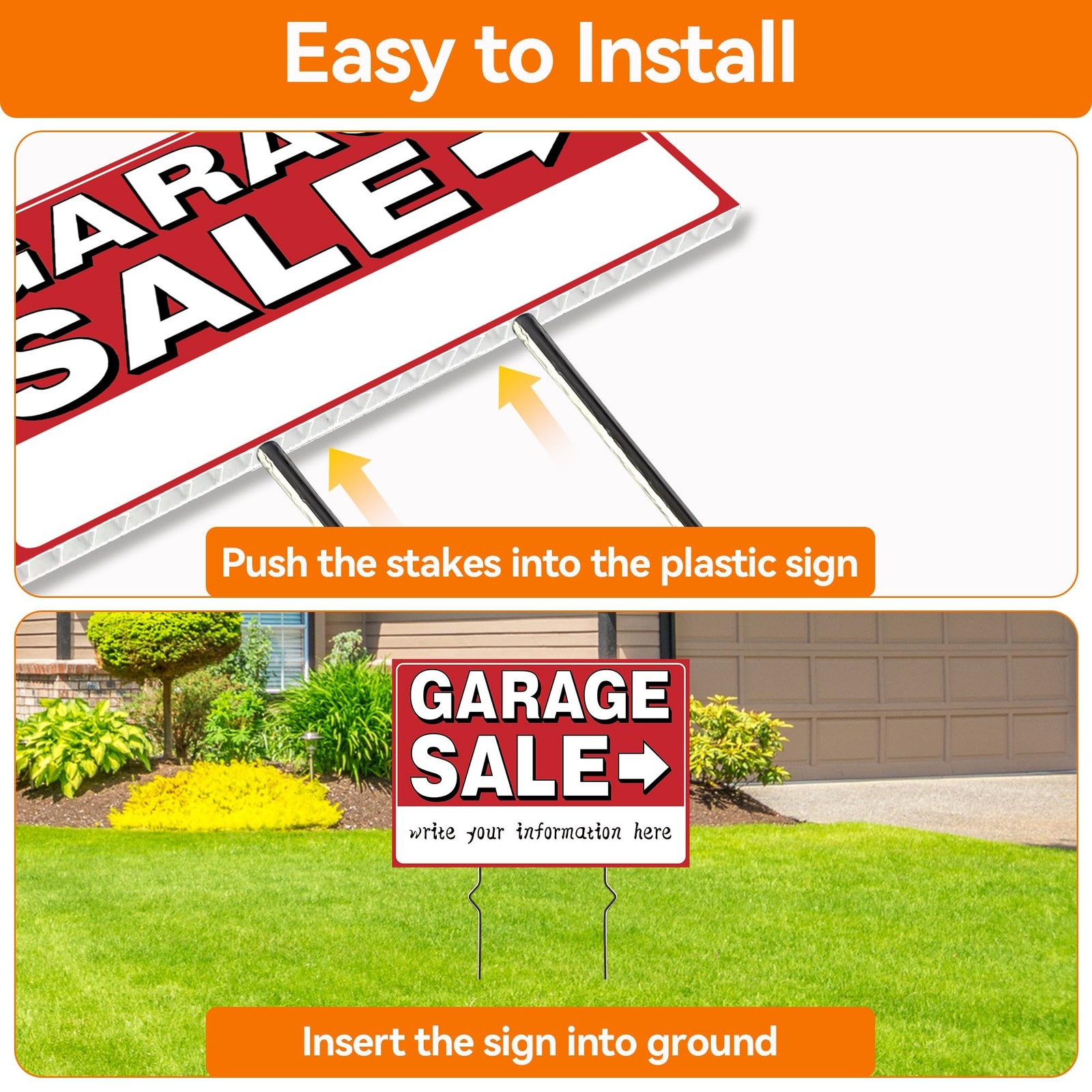 4 Pack Garage Sale Signs, Large Garage Sale Sign with Metal Stakes, 17×12 Inc…