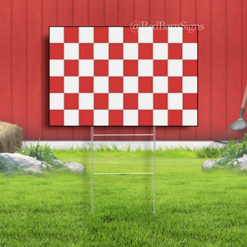 Red and White Checkered Advertising Yard Store Sign Party