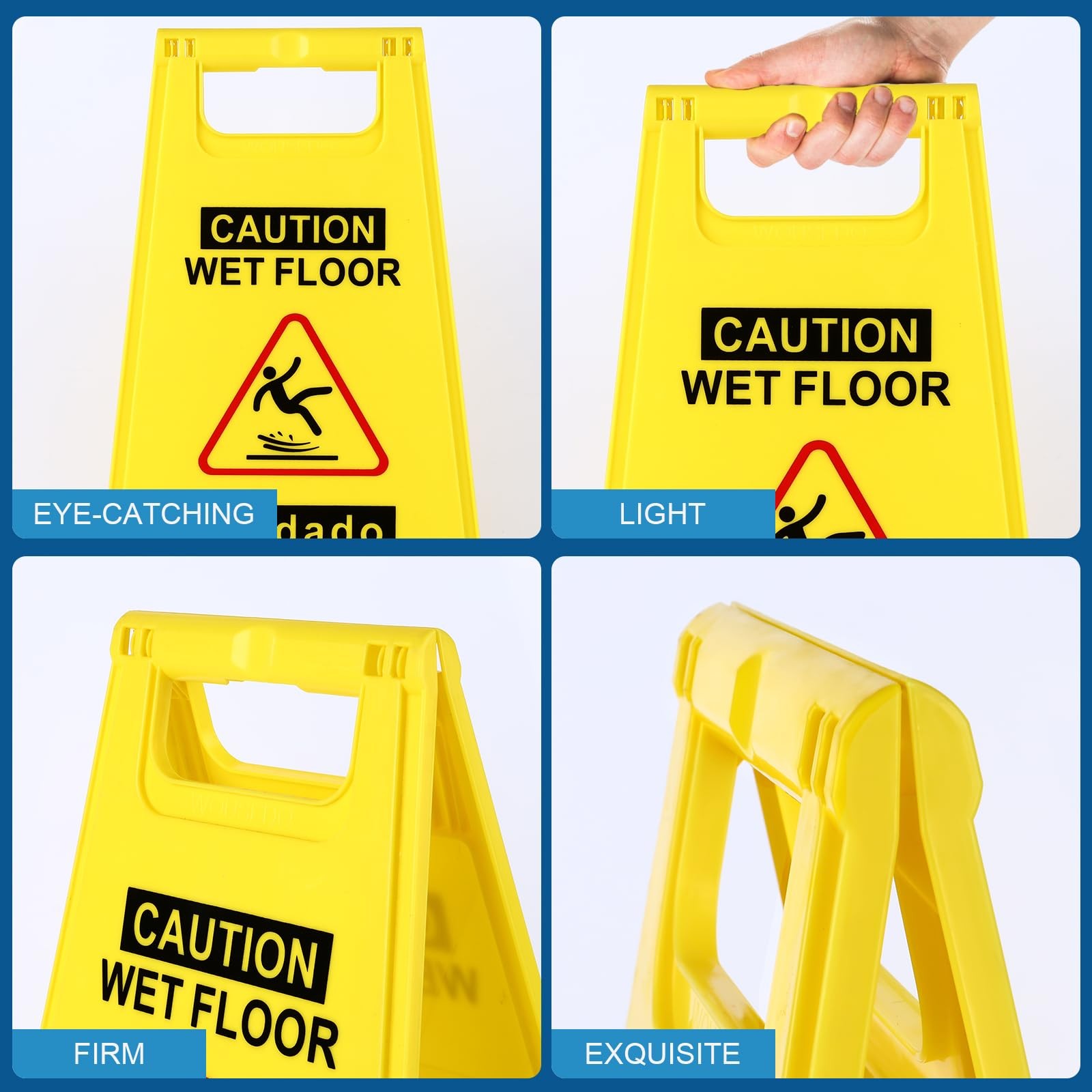 2 PCS Caution Wet Floor Sign 17.5&Prime; Yellow DoubleSided Safety Folding AFrame
