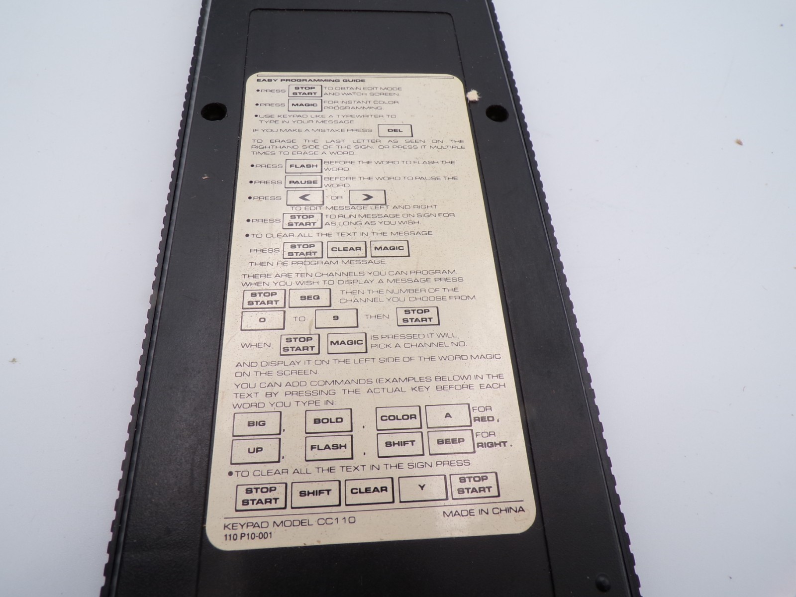 Color Cells Innovative Sign Technology Keypad / Remote Model CC110