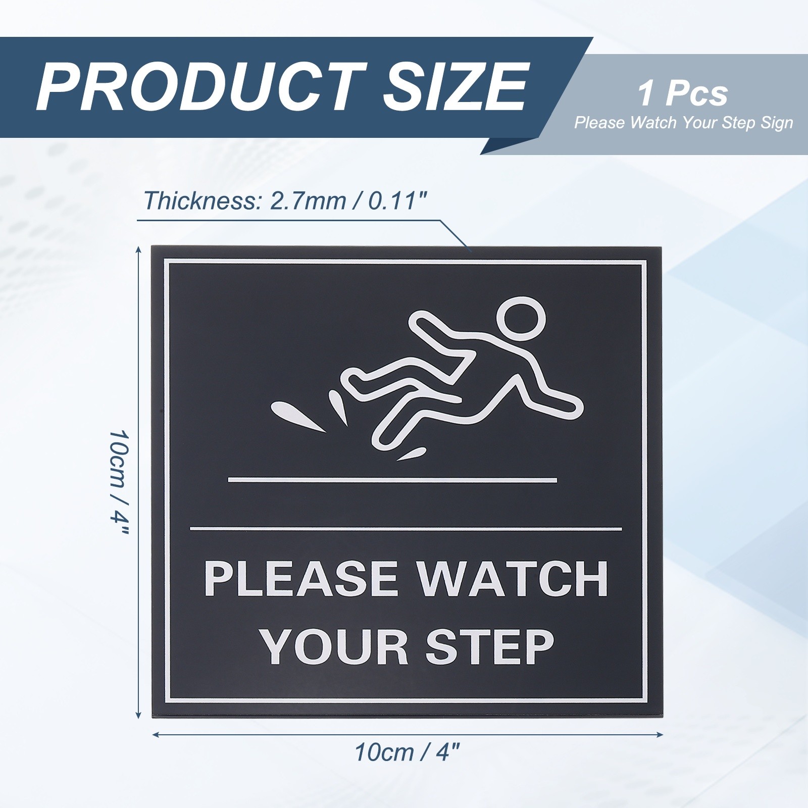 4&Prime; x 4&Prime; Please Watch Your Step Sign, 1 Pcs Warning Sign, Black with White Text