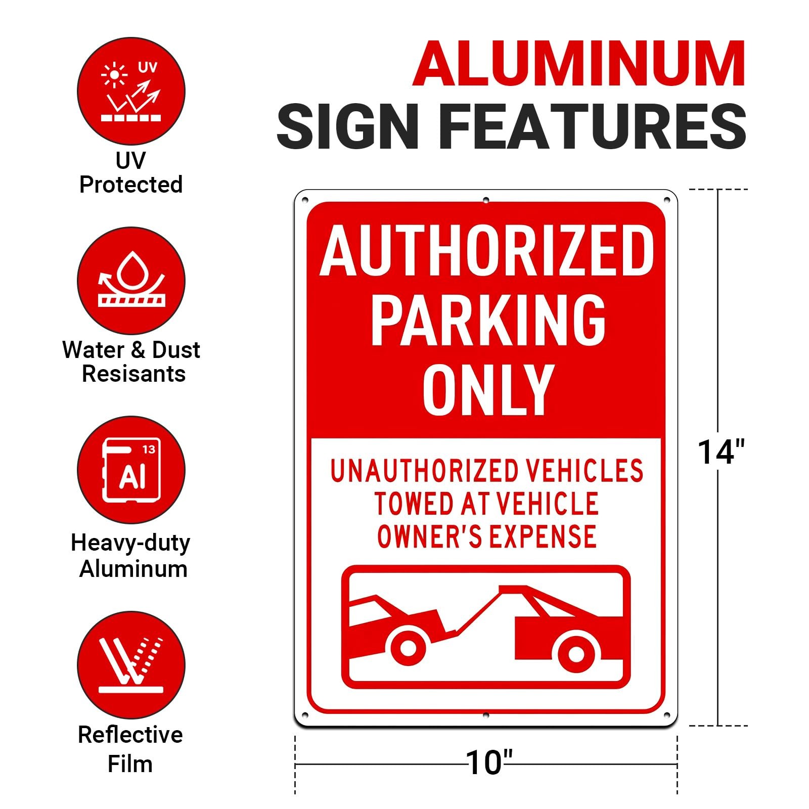 2 PCS Authorized Parking Only Sign Unauthorized Vehicles Towed 14×10 Inch Metal