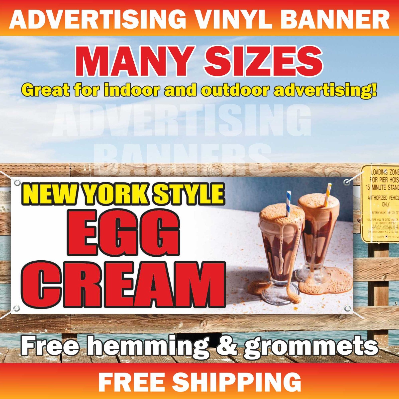 NEW YORK STYLE EGG CREAM Advertising Banner Vinyl Mesh Sign Food Bar Buffet