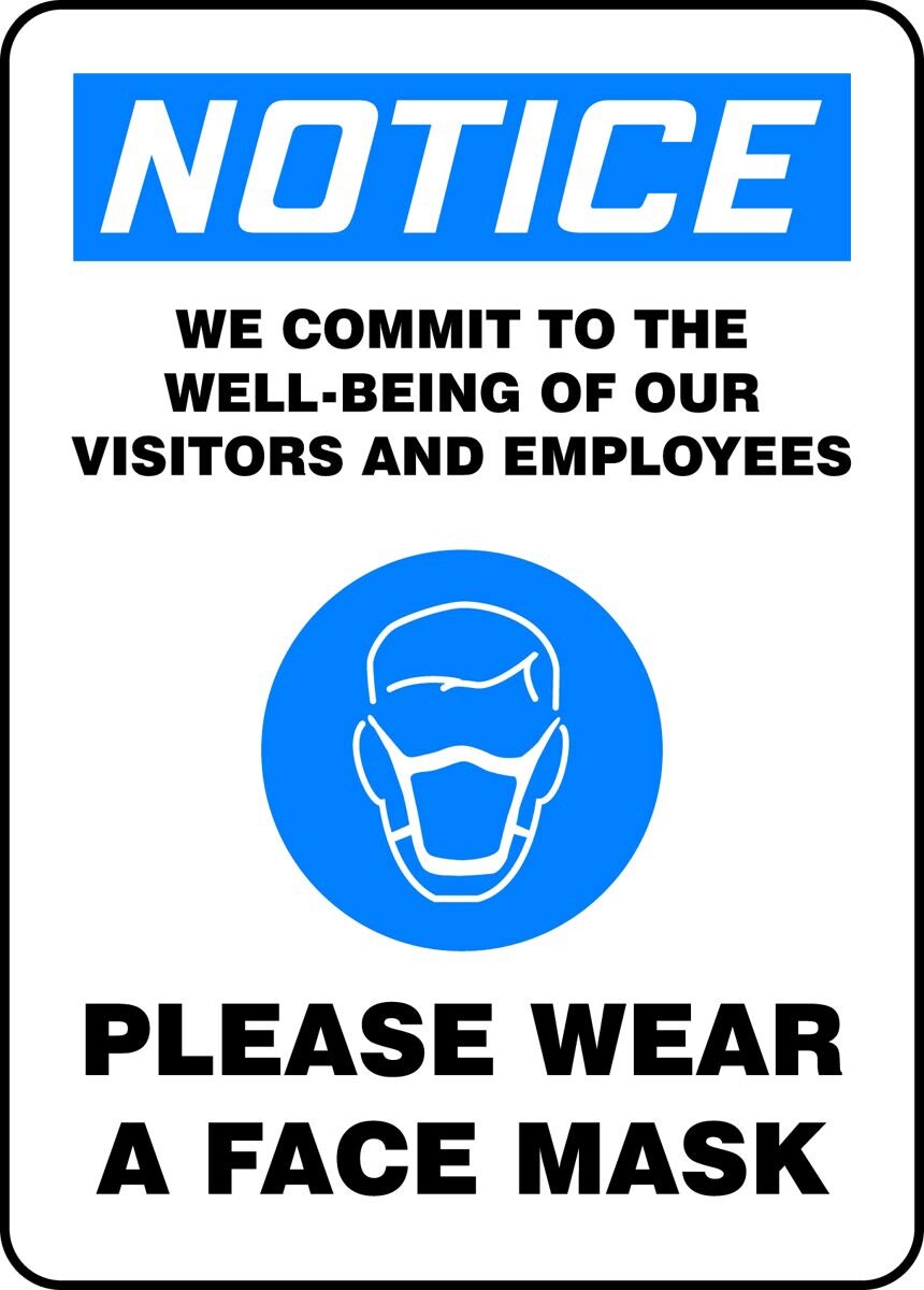 Sign, Adhesive Vinyl, 10&Prime; x 7&Prime; (NOTICE PLEASE WEAR A FACE MASK) (2 PACK)