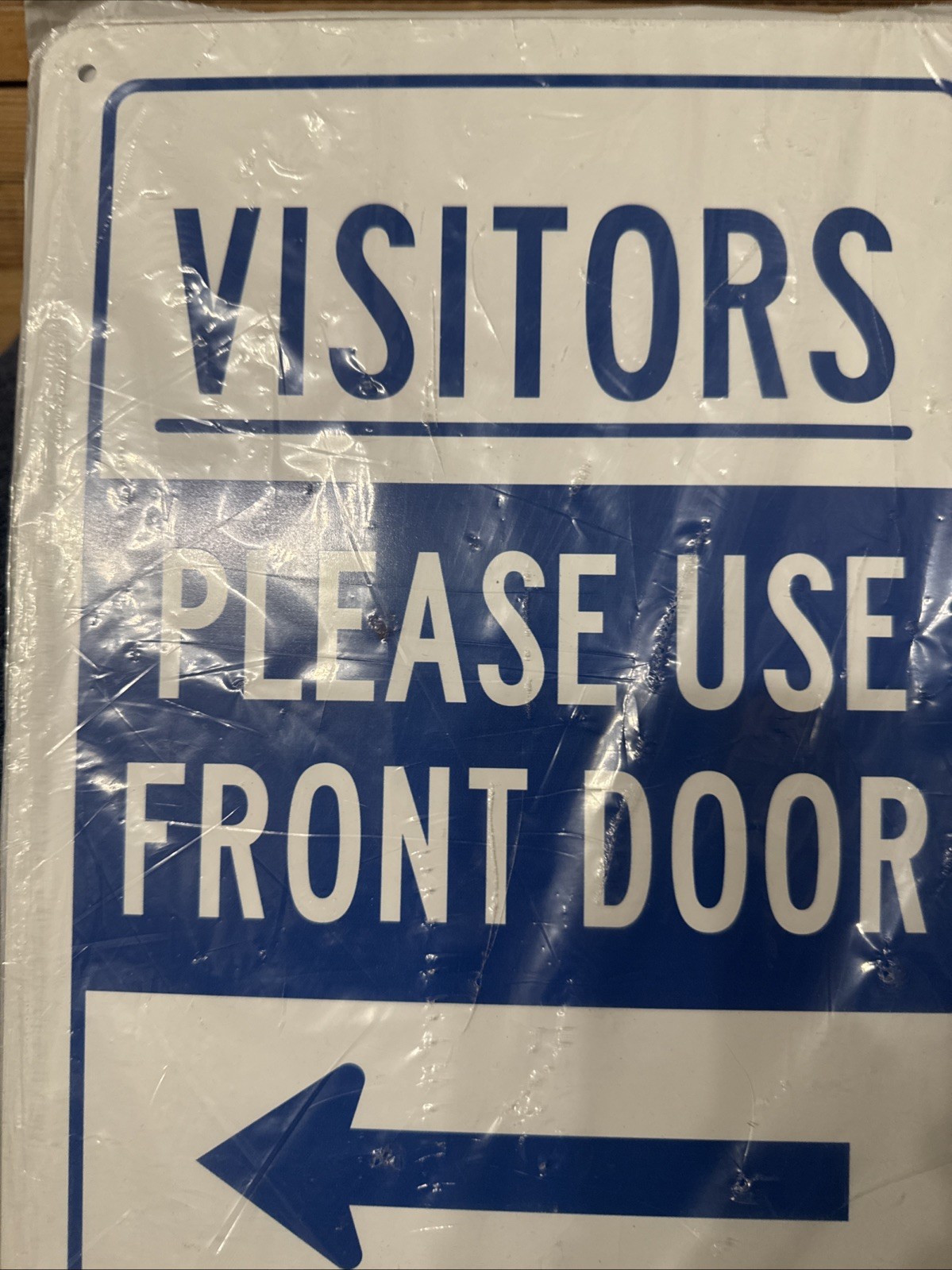 Square Metal Sign 10 X 14 Visitors Please Use Front Door Left Arrow New Sealed