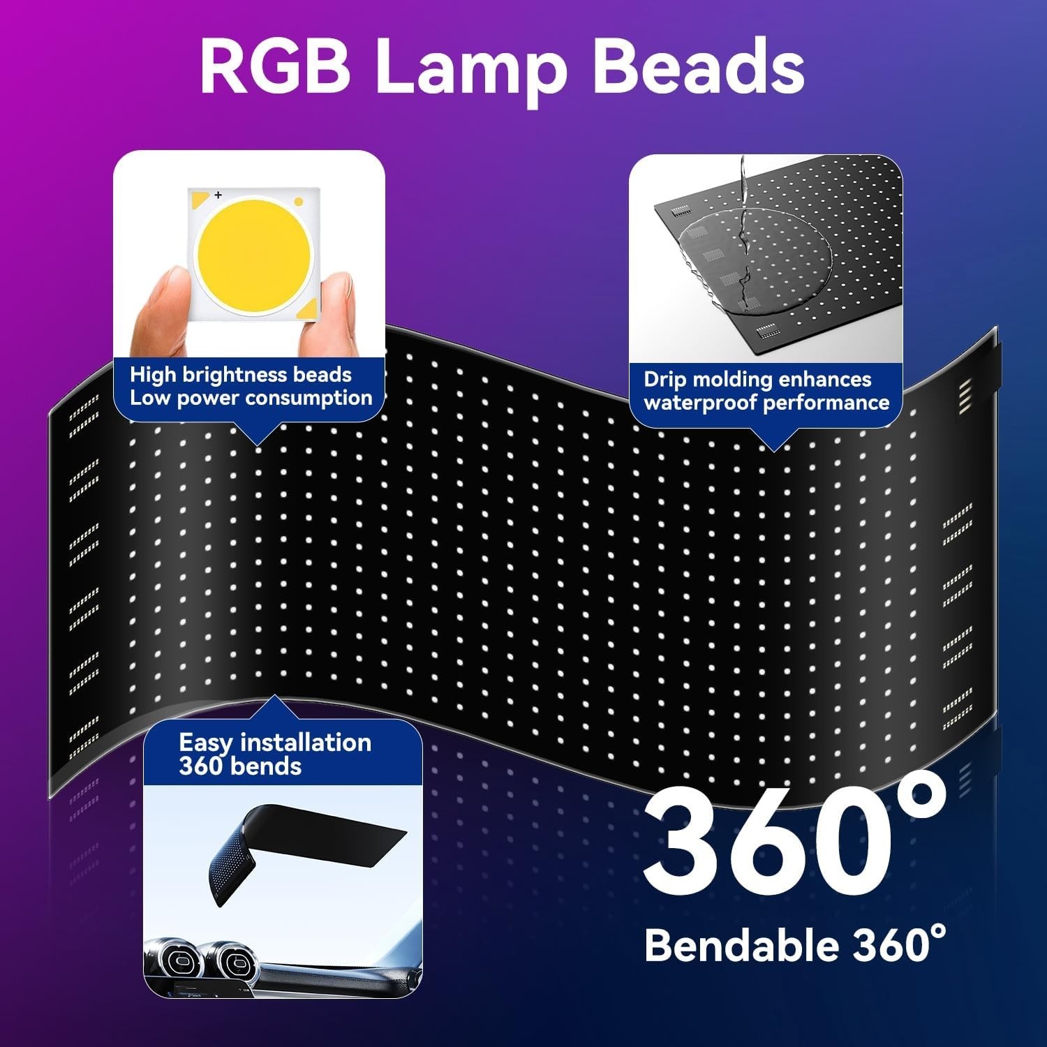 7 »x3 » Flexible LED Sign for Cars: Personalize with APP Control & DIY Features