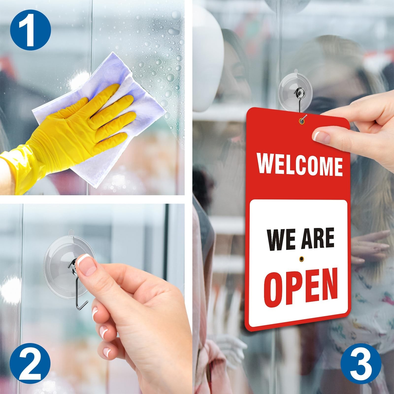 Open Signs for Business with Suction Cups, “We Will Be Back – Welcome We a