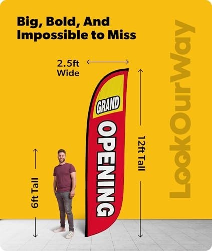 12ft Feather Flag Banner Grand Opening Red UV Resistant Advertising Sign Durable