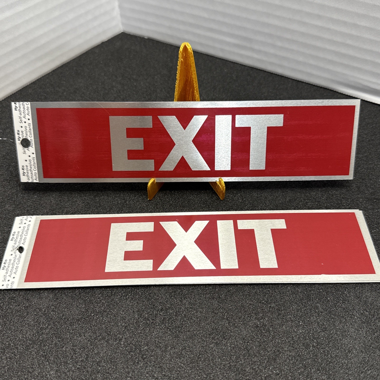 Self-Adhesive « EXIT » Sign 2&Prime; x 8&Prime; Red And Brushed Aluminum (Vintage)