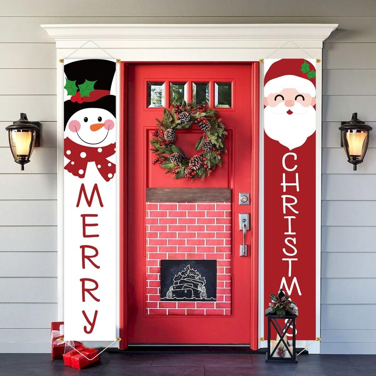 2PC Christmas Yard Banners Santa Snowman Outdoor Decor 71×13 inches