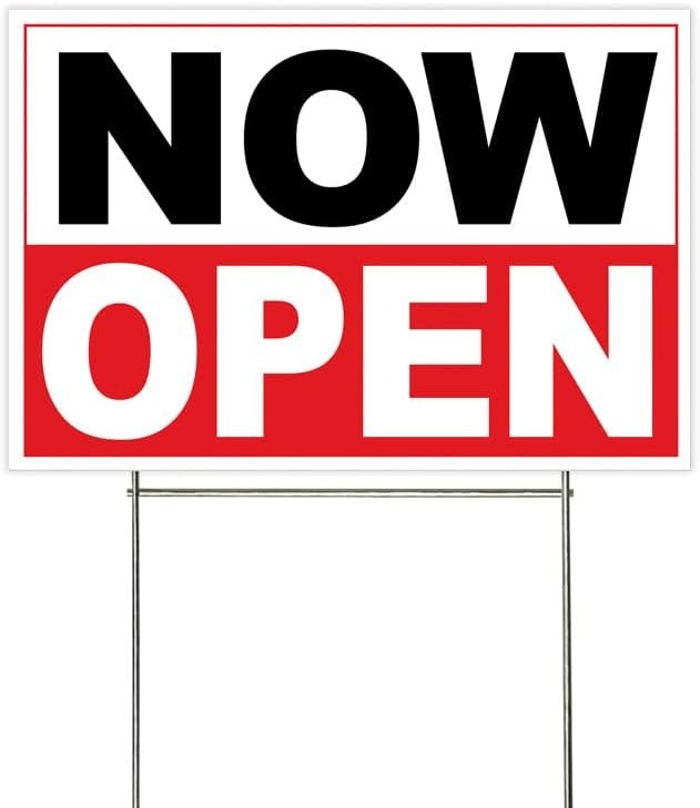 18×12 Inch NOW OPEN Yard Sign with Stake -wrb1s