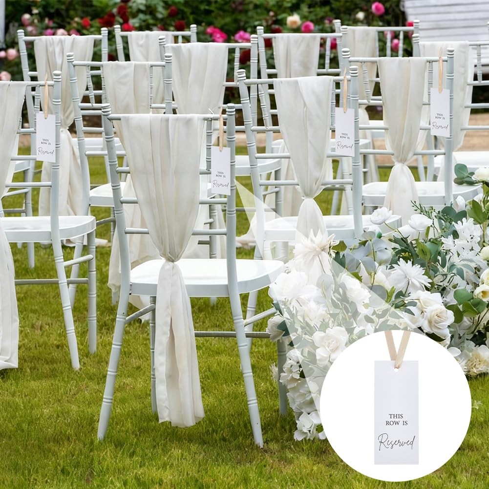 24Pcs Reserveds Chair Signs with Ribbon Wedding Reserved Signs Beige Paper Re…