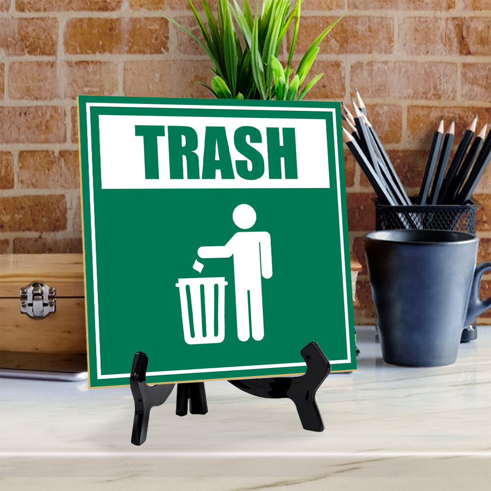 Trash 5&Prime;x 5&Prime; Square Table Sign With Acrylic Easel | Home & Office Decor