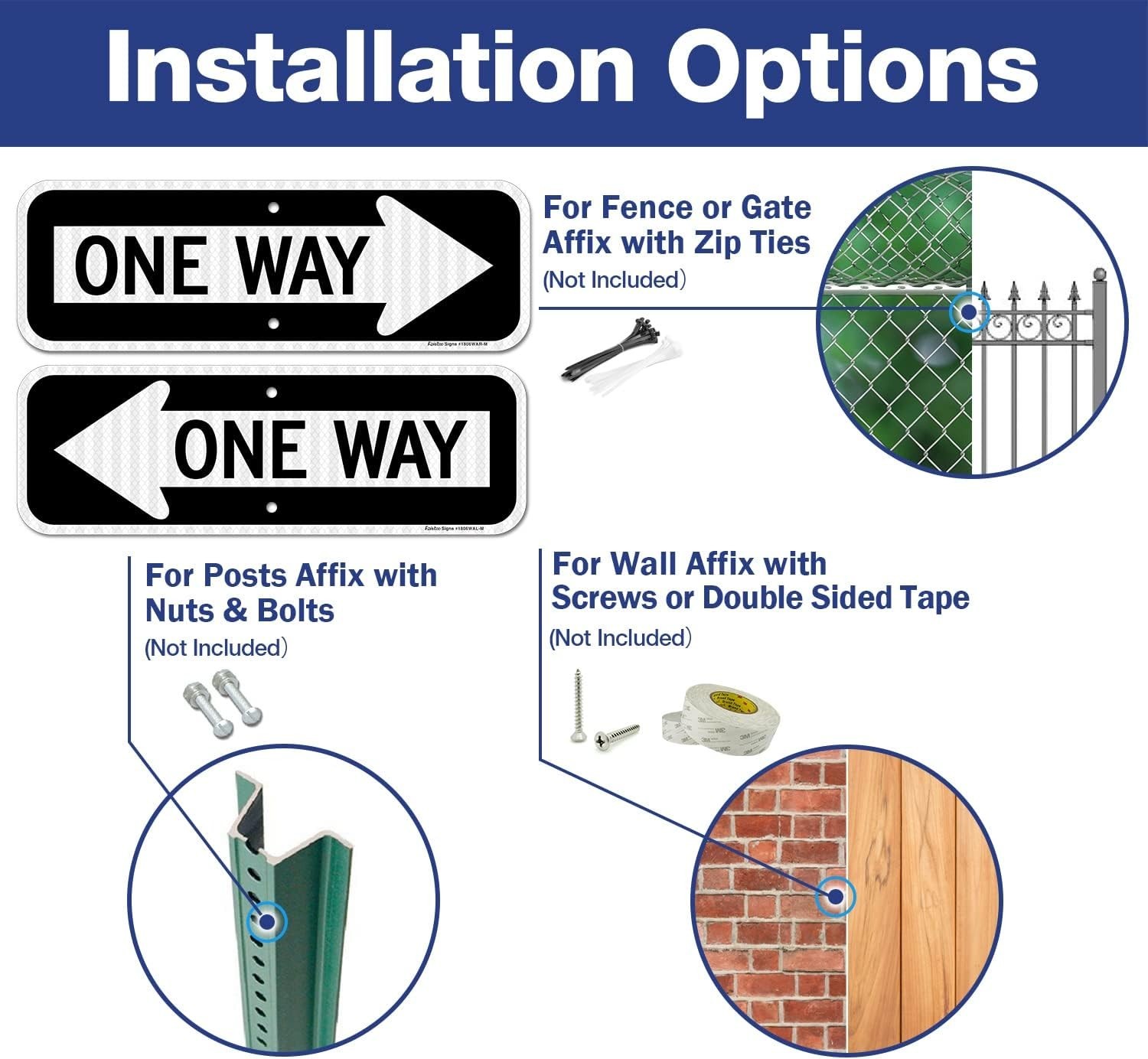 Weather Resistant One Way Sign with Arrow, 2-Pack