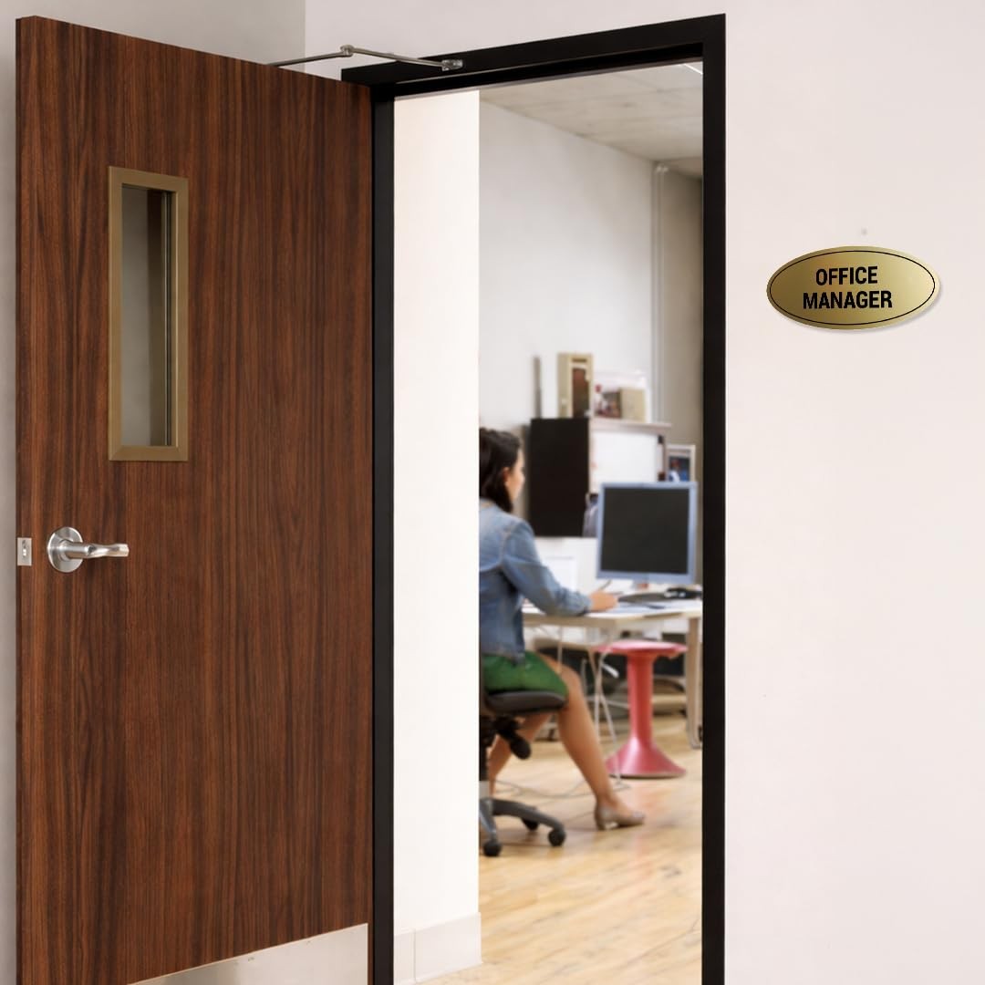 Medium Oval Office Manager Sign Brushed Gold Wall Door Plaque Signage