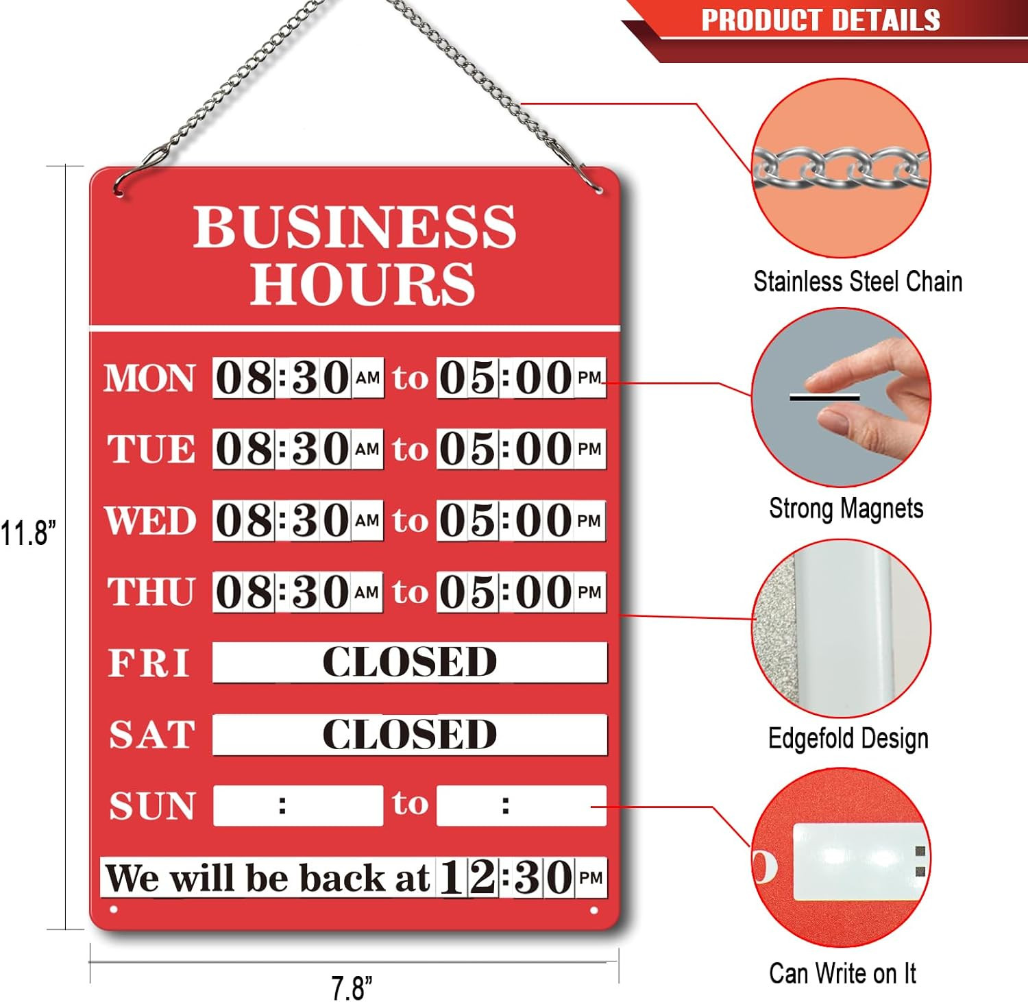 Magnetic Changeable Business Hours Sign, Metal Hours of Operation Signs for Busi