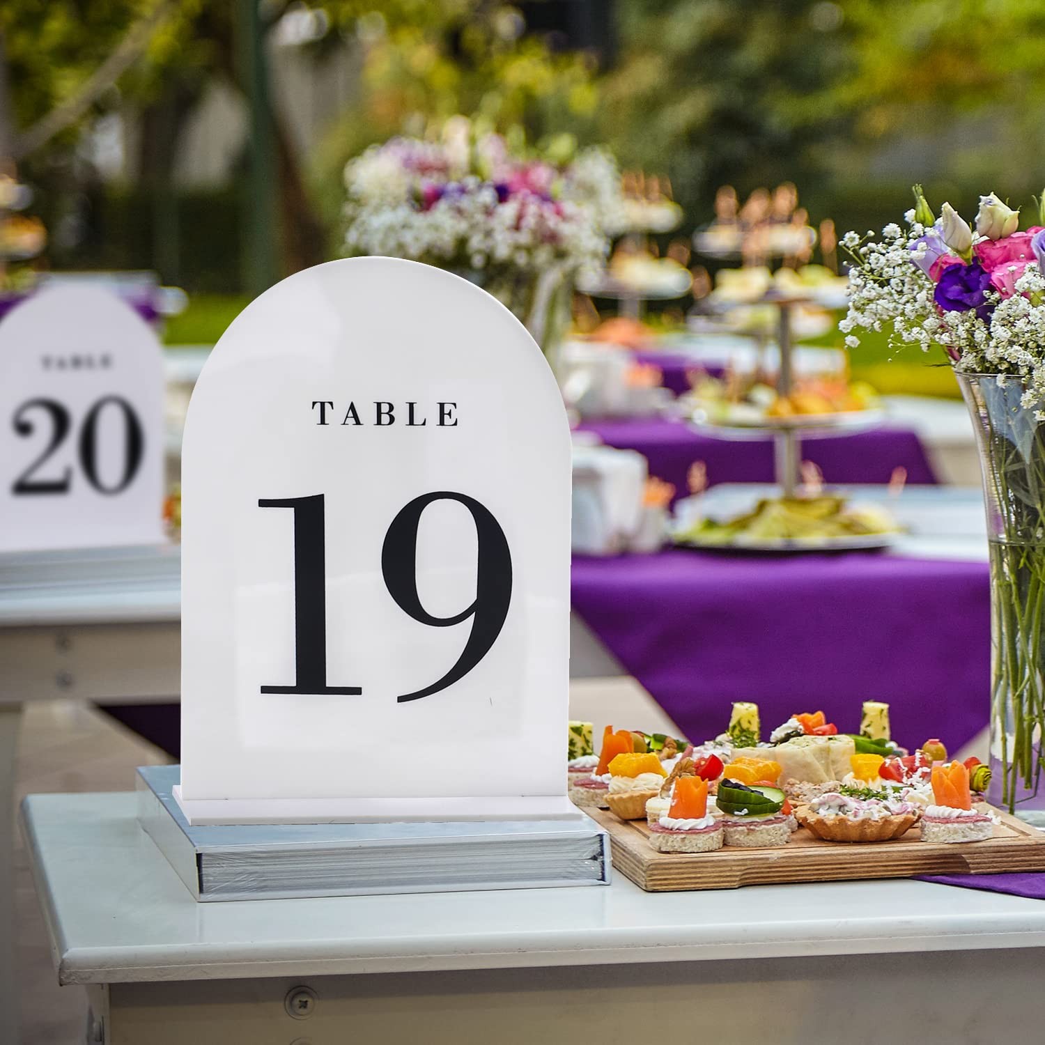 White Arch Wedding Table Numbers with Stands 1-15, 5×7&Prime; Acrylic Signs and Hol…