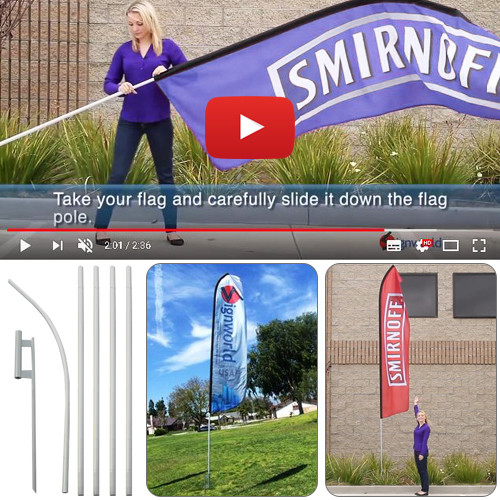16&prime; TALL SWOOPER FLAG POLE + GROUND SPIKE Advertising Feather Flutter Bow Banner