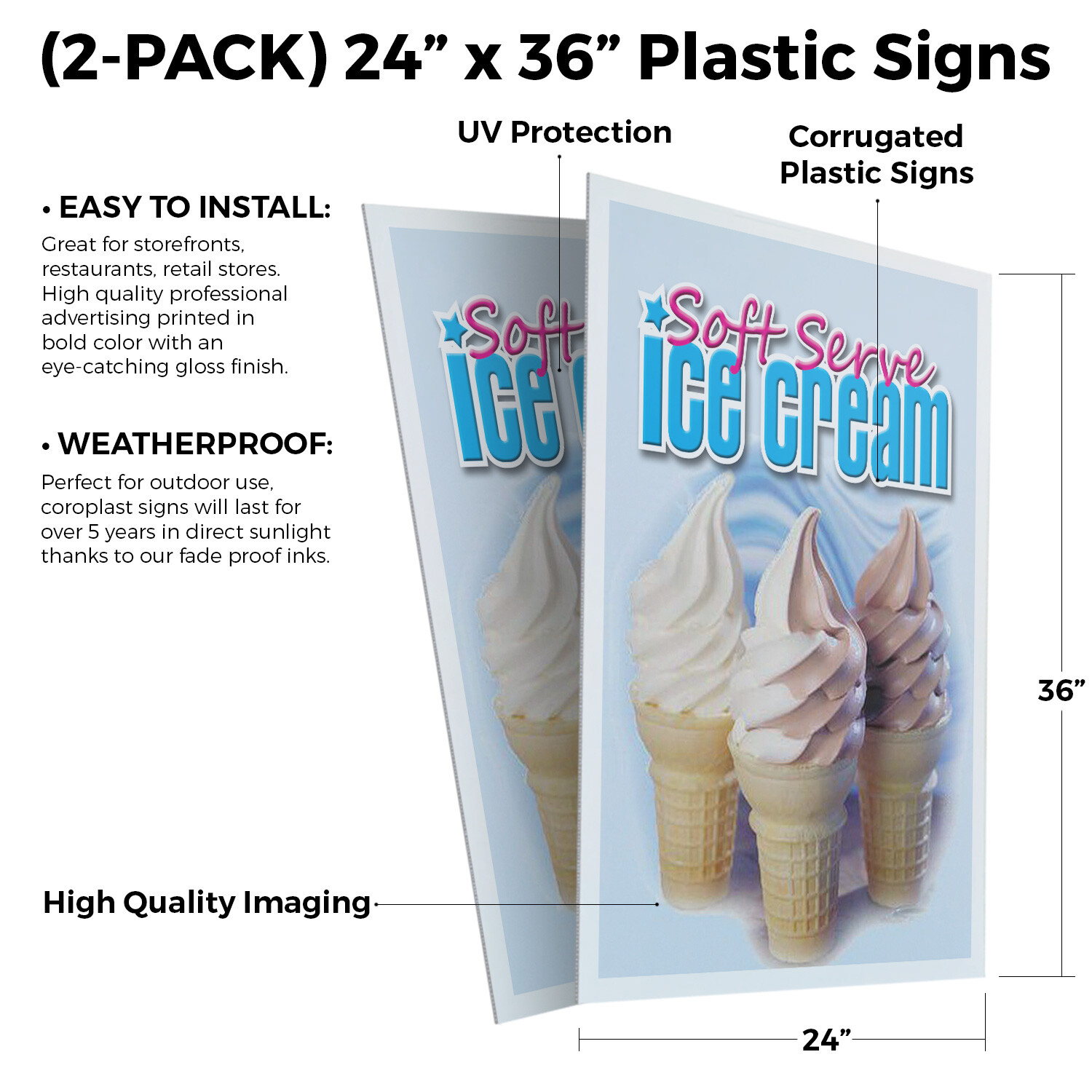 Soft Serve Ice Cream 24&Prime; x 36&Prime; 2 Pack Of Store Sign Plastic Or Decal