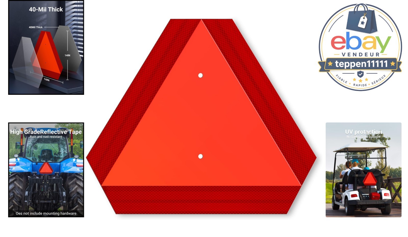 Slow Moving Vehicle Sign, Aluminum Triangle Sign, 14&Prime;X16&Prime;, Reflective