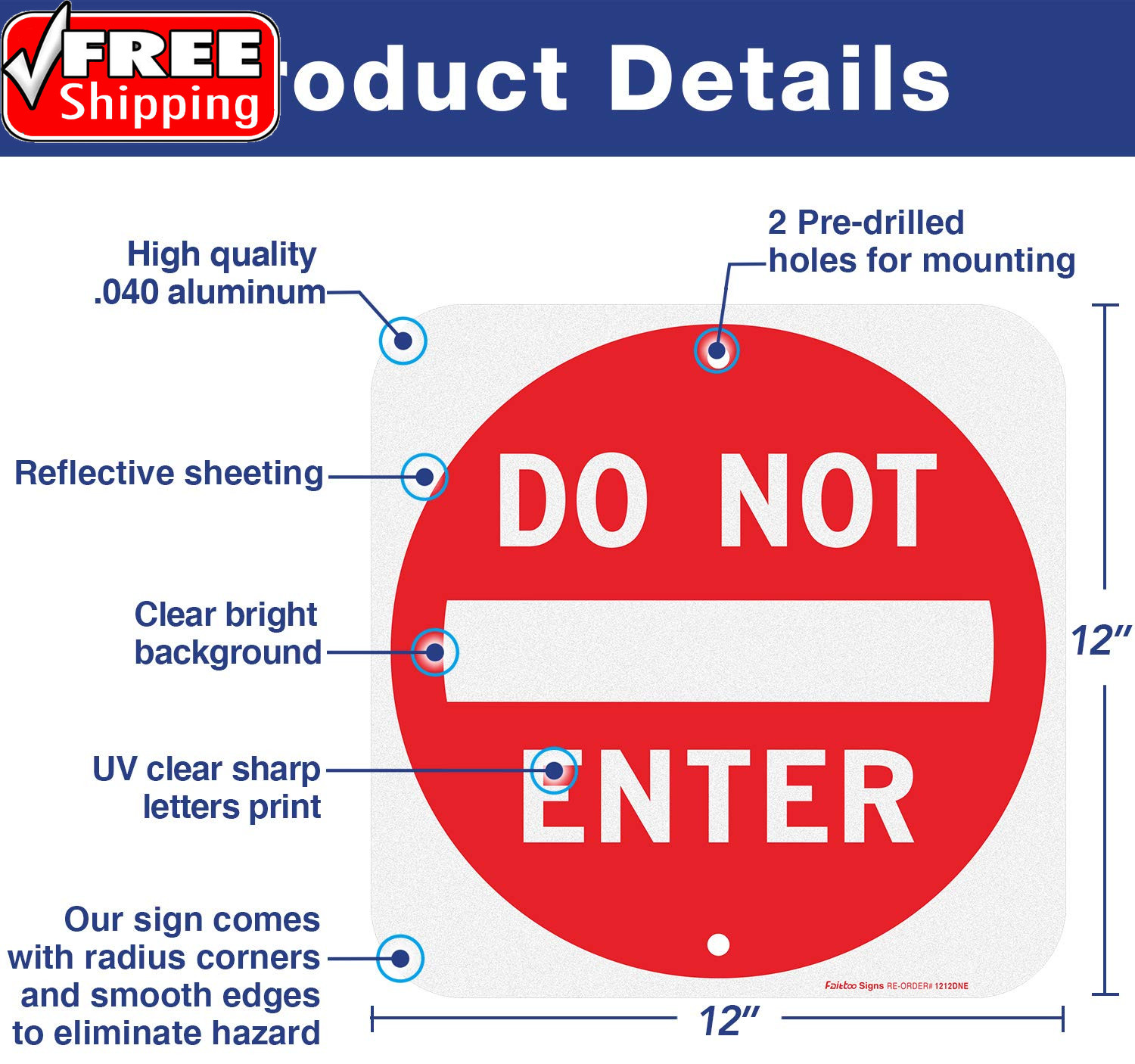 Do Not Enter Sign,12X12 Inch Square .040 Aluminum,Reflective Rust Free Metal Sig