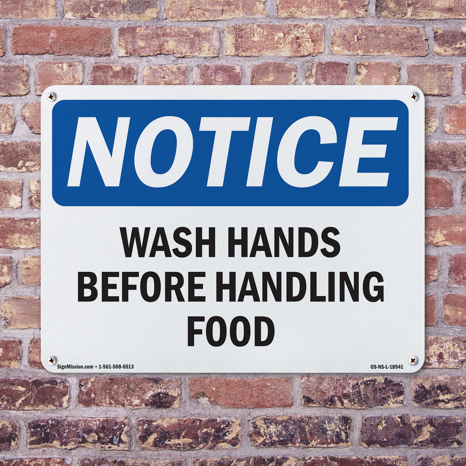 Wash Hands Before Handling Food OSHA Notice Sign Metal,, Decal 5 or 10 Pack