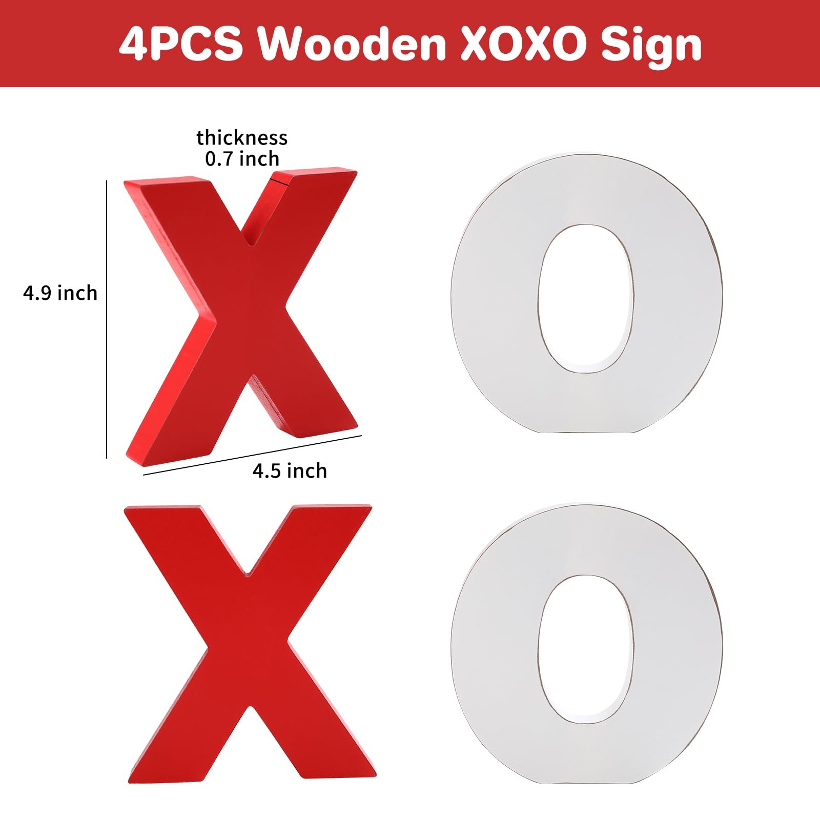 Wooden XOXO Tabletop Sign Classic White Red Valentines Day Decor Home Shelf