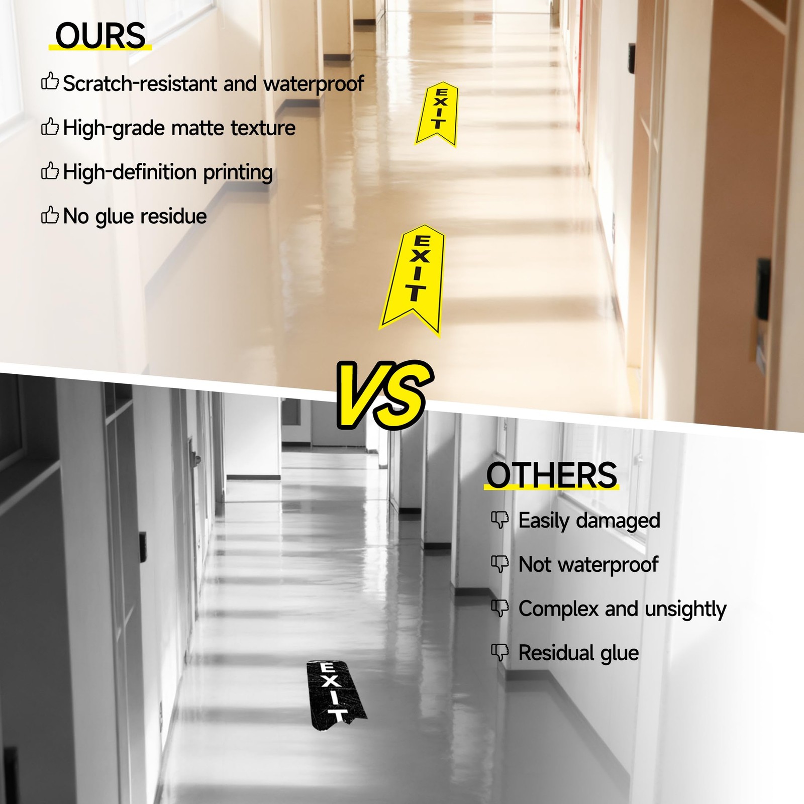 3 PACK Exit Signs Stickers, Self-Adhesive Vinyl Exit Arrows Floor Decals for …