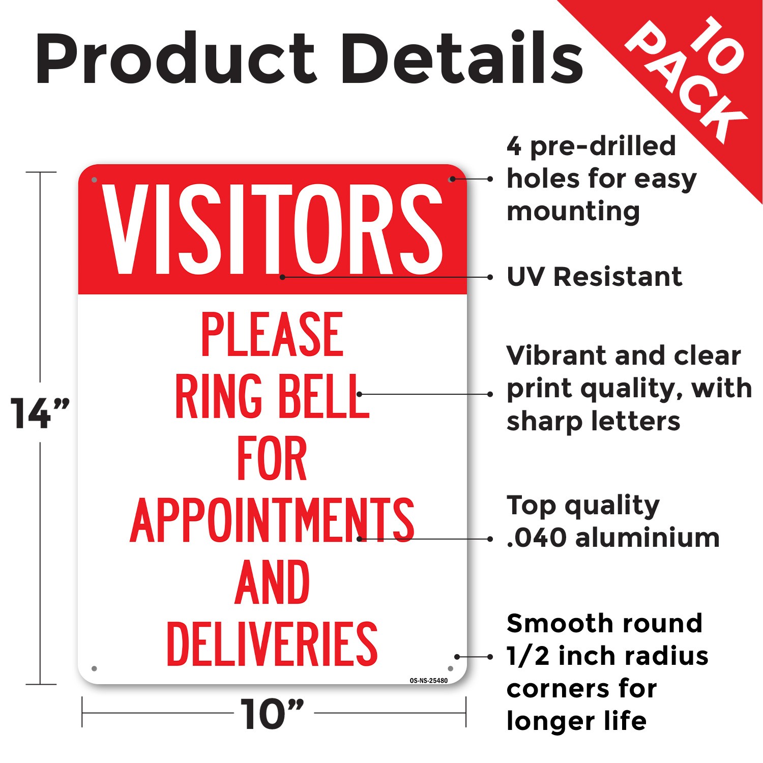 Visitors Please Ring Bell For Appointments And Deliveries Sign 5 or 10 Pack