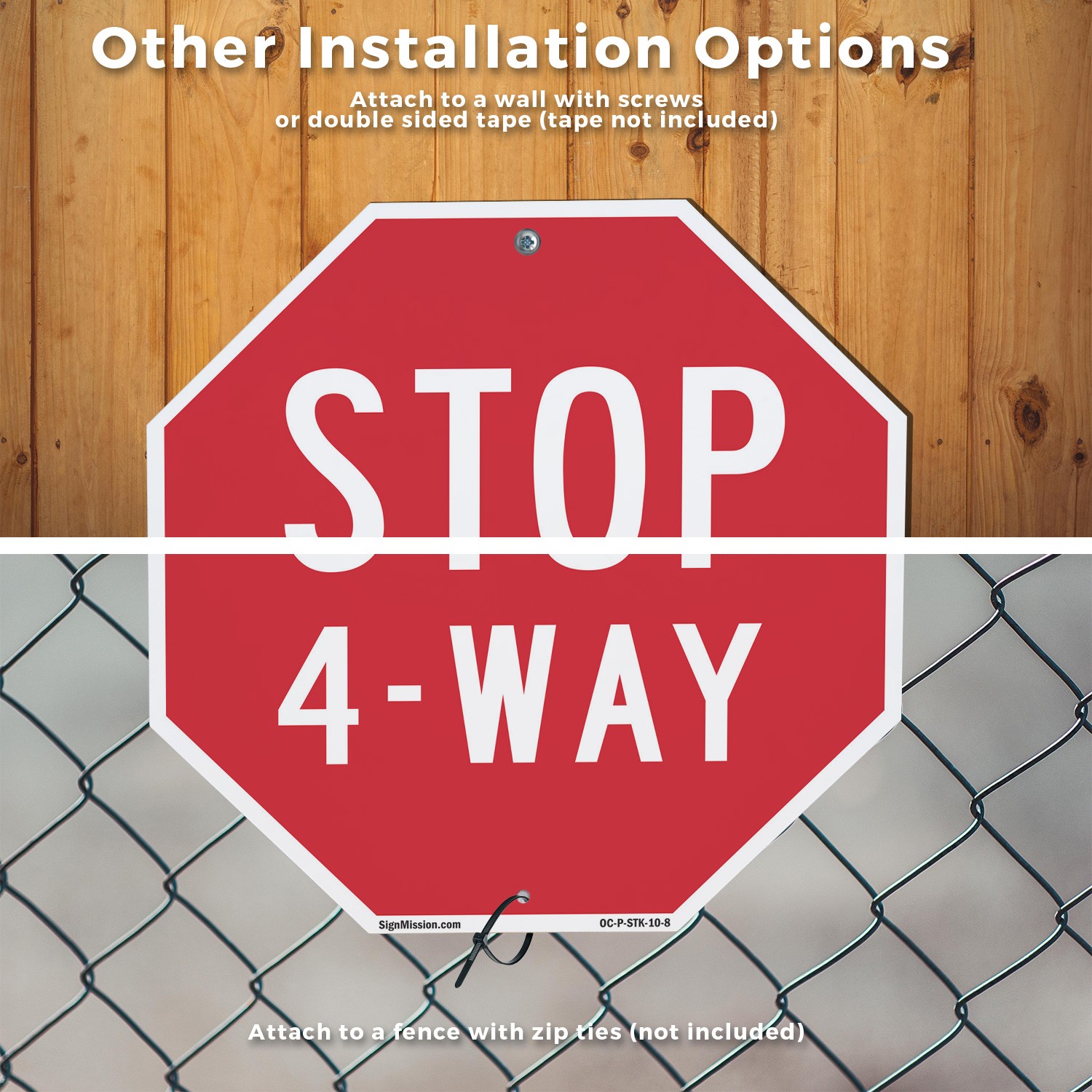 Stop 4-way Octagon Sign With Stake Weather Resistant UV Protected