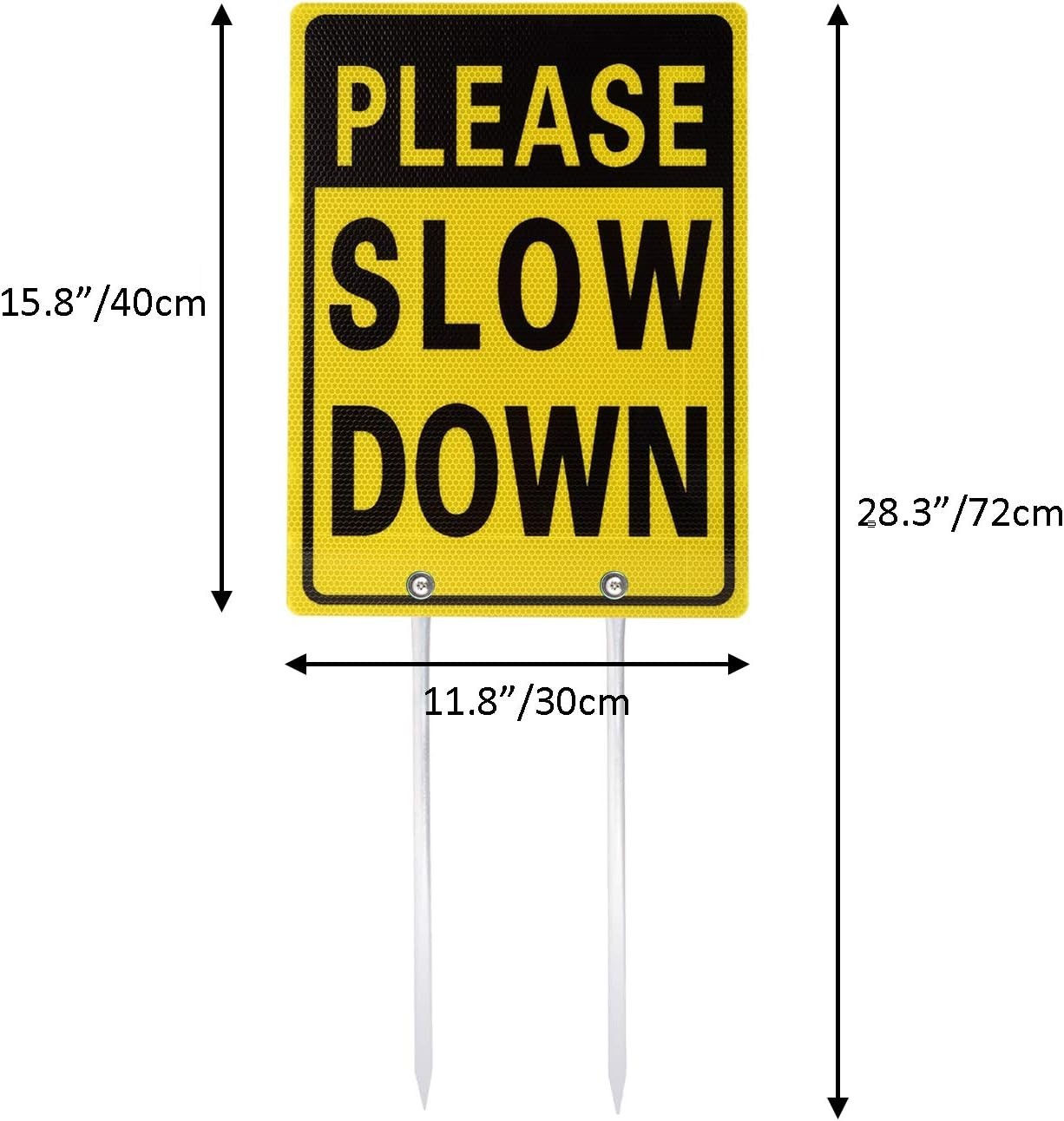 Please Slow Down Double Sided Aluminum Reflective Metal Sign with Metal Stakes